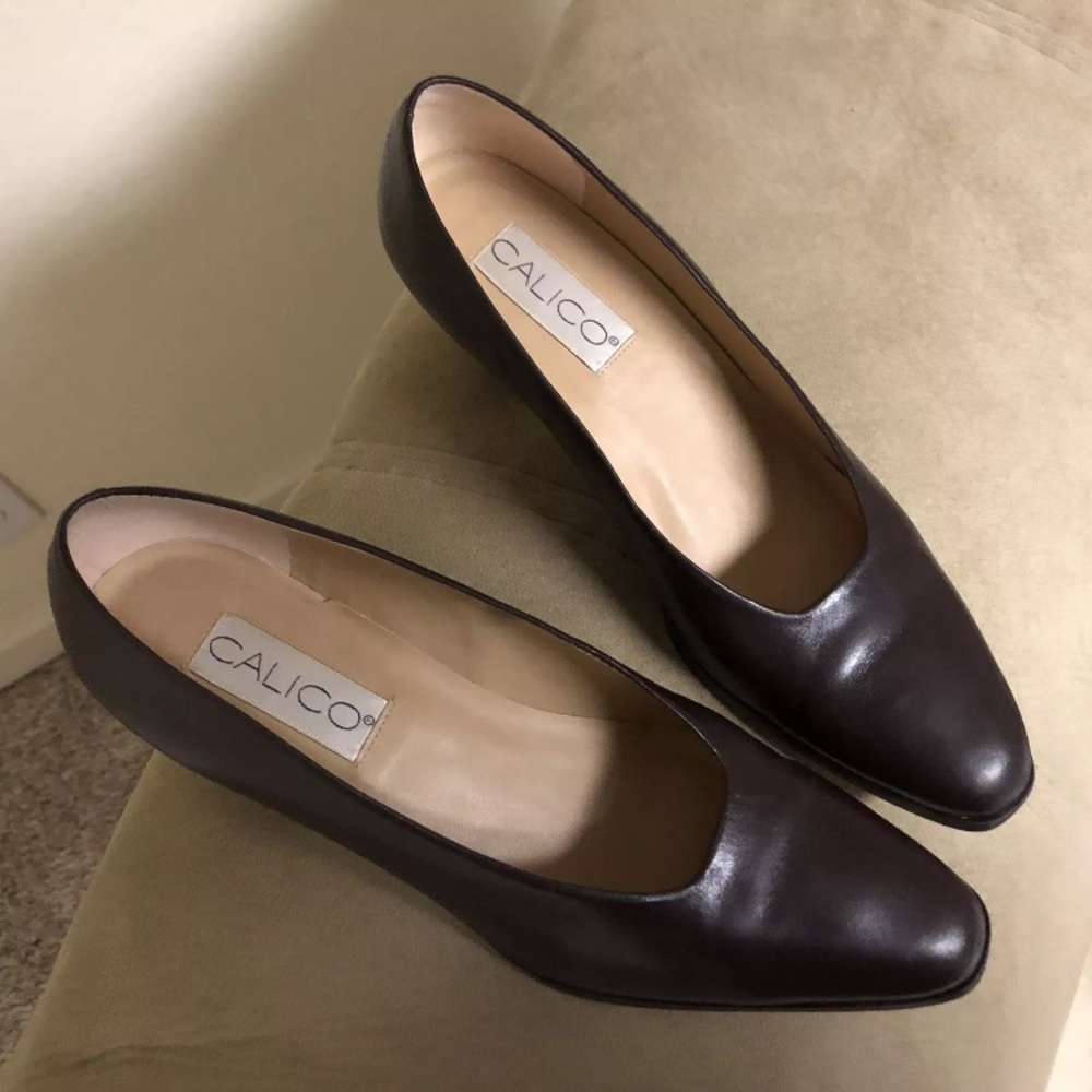 Calico Heels Block Slip On Brown Leather Brazil 9M